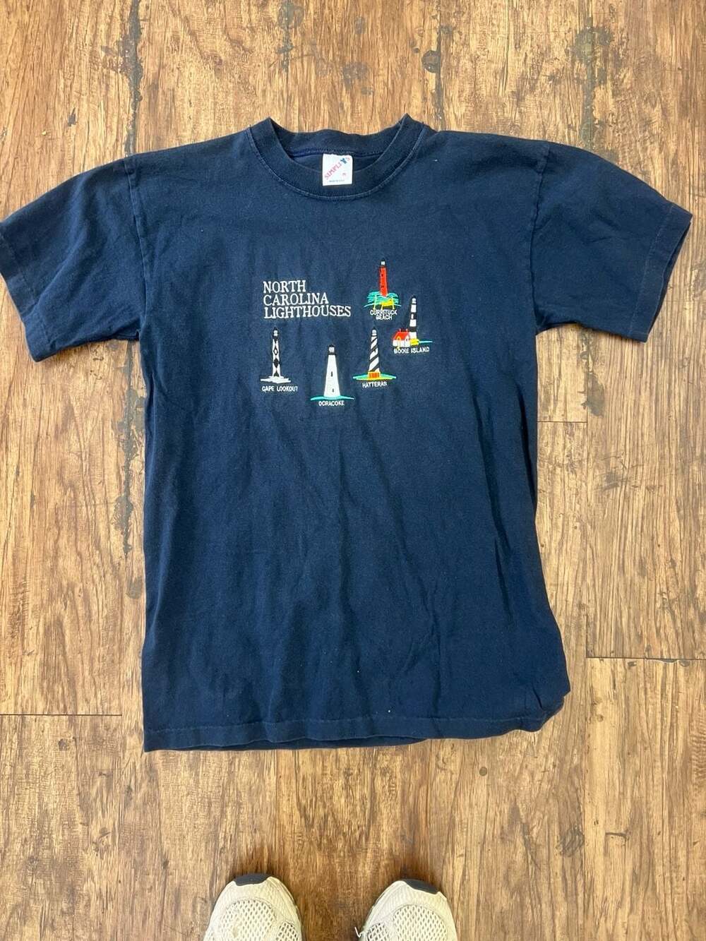 Vintage Simpli-T's North Carolina Lighthouses T-Shirt Navy Blue Medium